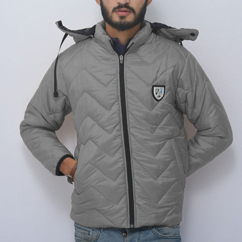 Men Detachable Hood Solid PufferÂ Jacket