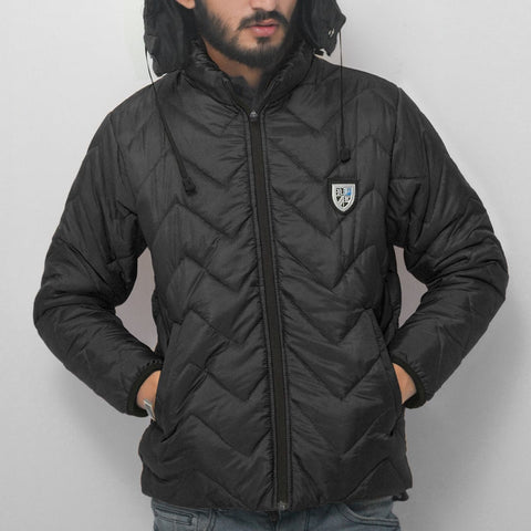 Men Detachable Hood Solid PufferÂ Jacket