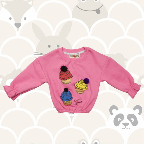 Girlâ€™s cup cake fleece sweat shirt ( 6 Months To 8 Years)