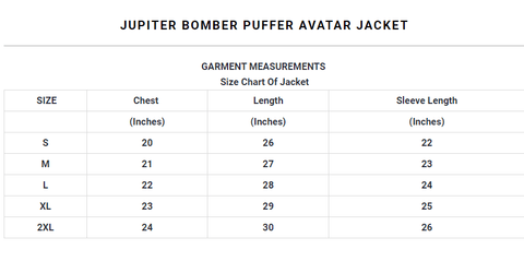 Jupiter bomber puffer avatar jacket