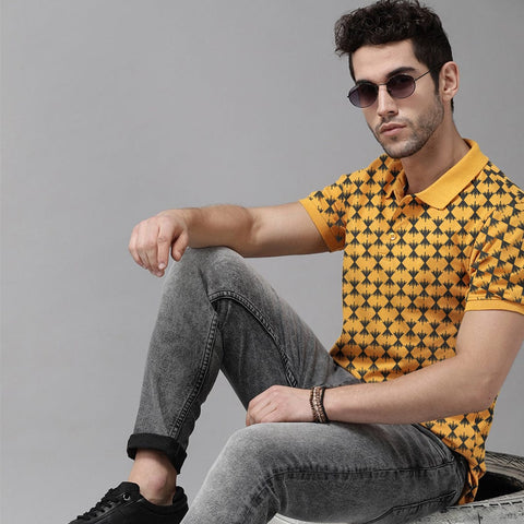 Jupiter All Over Broken Square Printed Cotton Polos