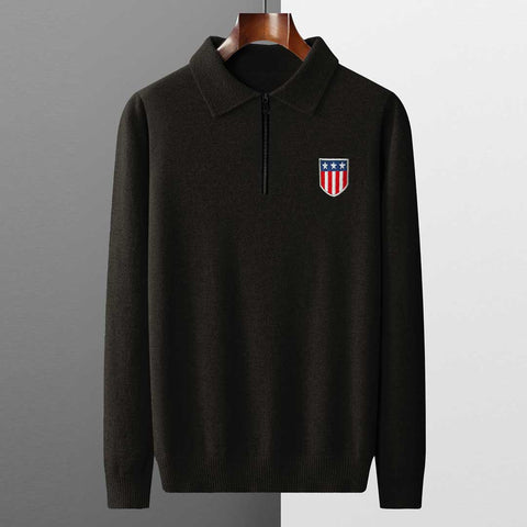 Quarter Zip Premium Logo Long Sleeve Polo For Men