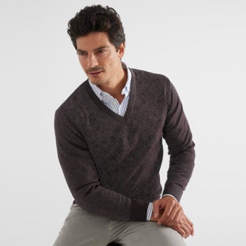 Men V Neck Long Sleeves Synthetic WoolÂ Sweaters