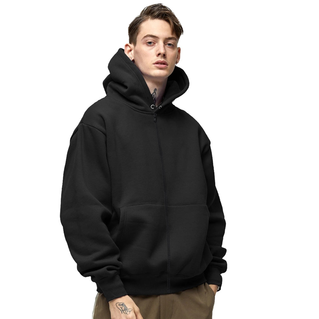 Oversized Down Shoulder Black Zipper Hoodie For Men