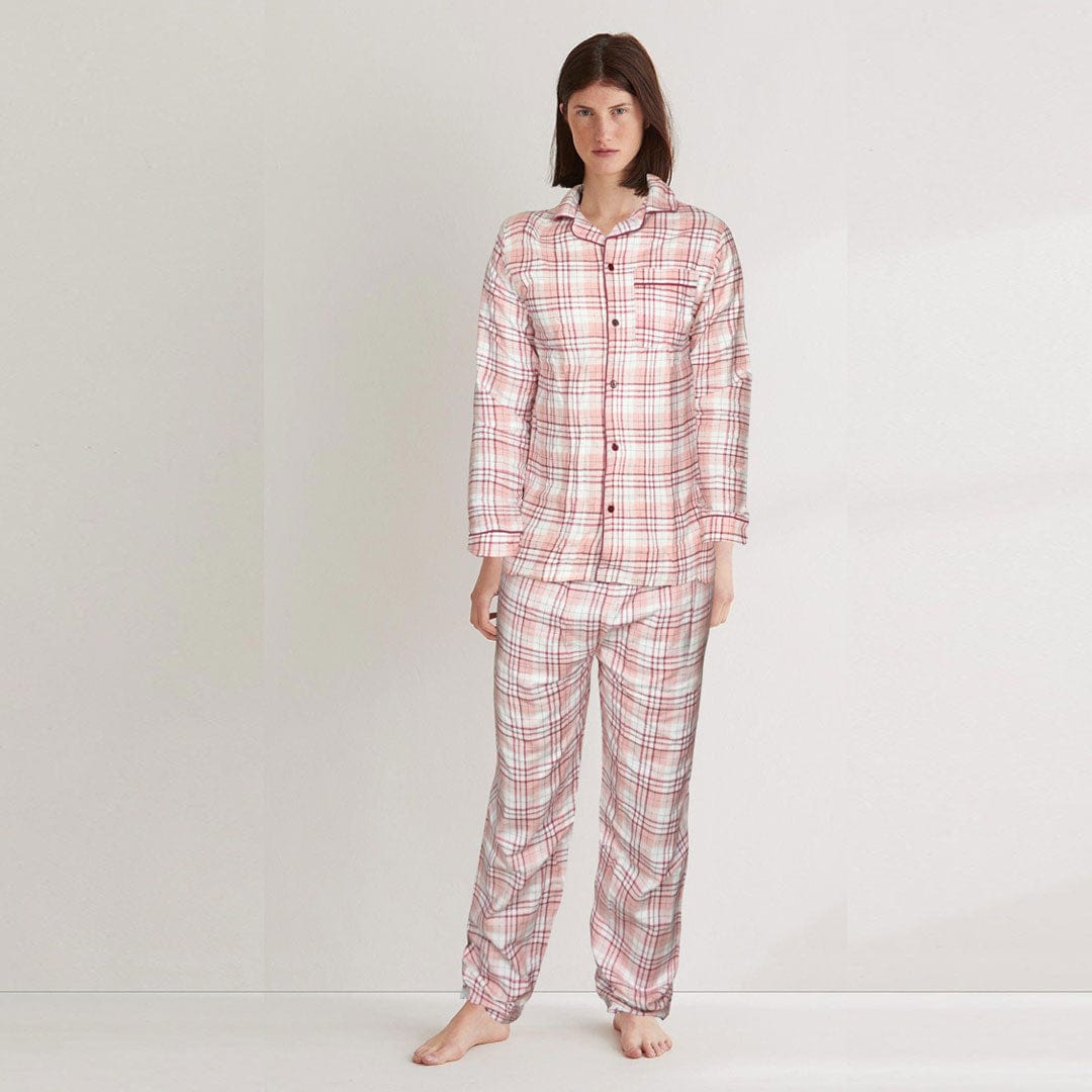 Women's Oxford Check Night Wear Light Pink Suit