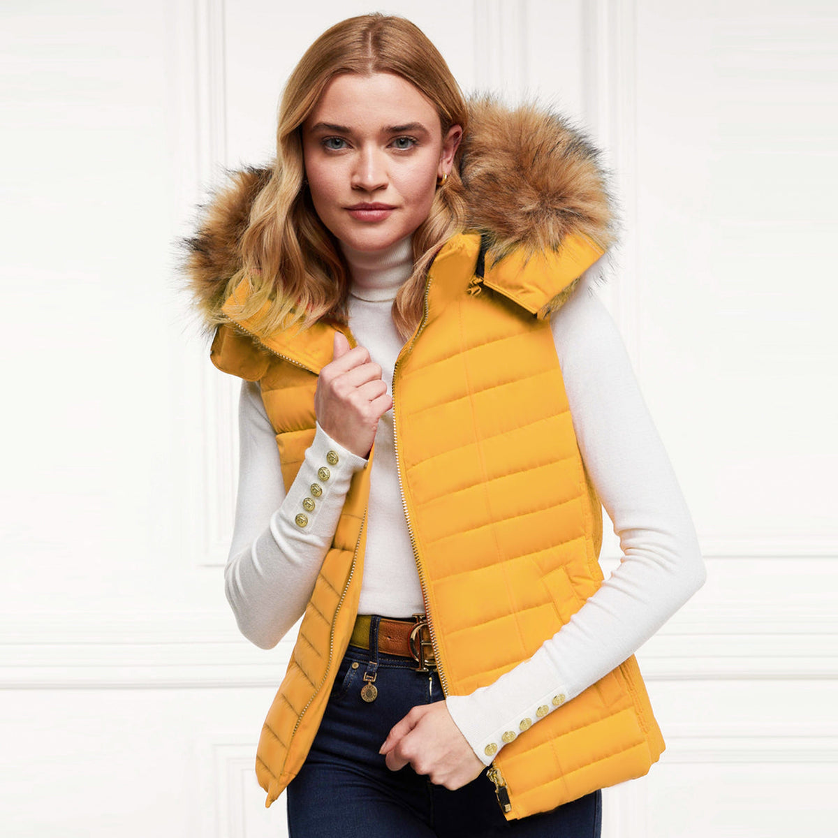 Imported Blonde Fur Hooded Women Gillet